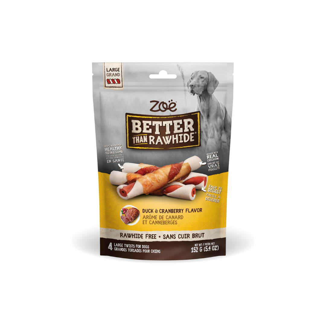 Zoe Better Than Rawhide Dog Treats 4 Large Twists