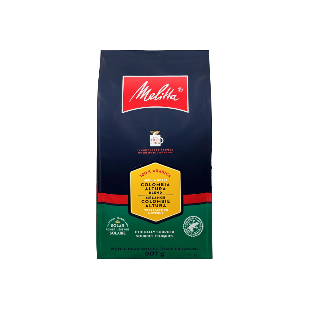 Melitta Colombia Altura Blend Whole Bean Coffee, Rainforest Alliance Certified, Medium Roast, Arabica Beans, 907g