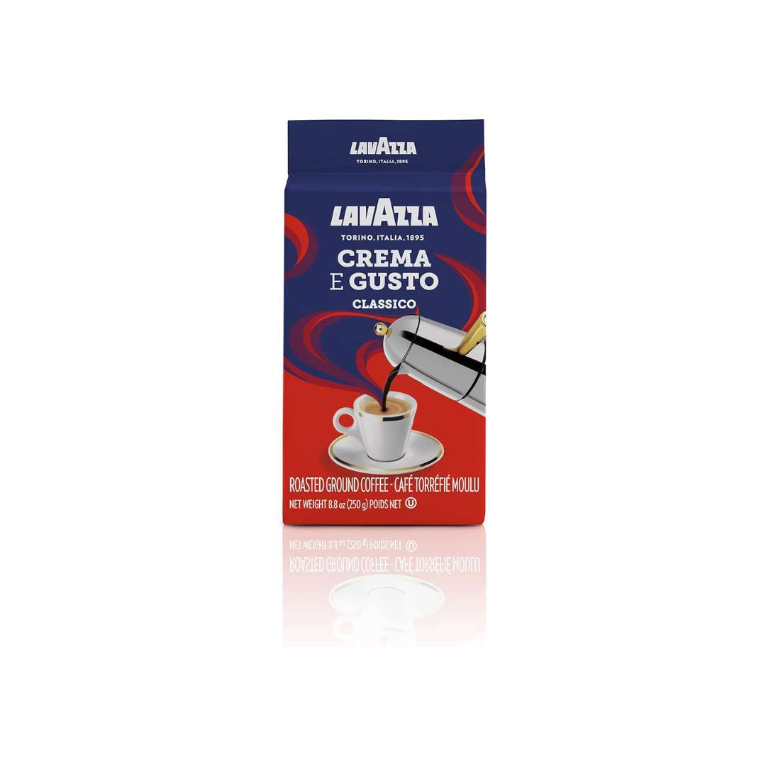 Lavazza Crema E Gusto Ground Coffee Blend, Espresso Dark Roast, 250 g Brick - Authentic Italian, Blended And Roasted in Italy, Non GMO, Full bodied with rich aftertaste