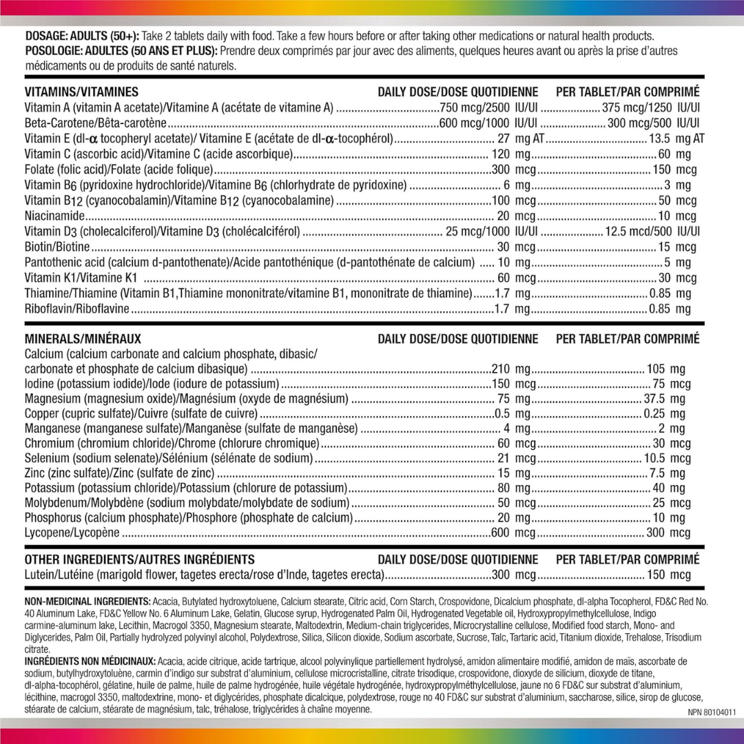 Centrum Men 50 Plus Multivitamins/Minerals Supplement for Men 50+, 160 Mini Tablets