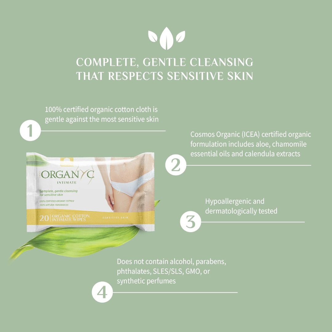 Organyc 100% Organic Cotton Intimate Wet Wipes 20 Count