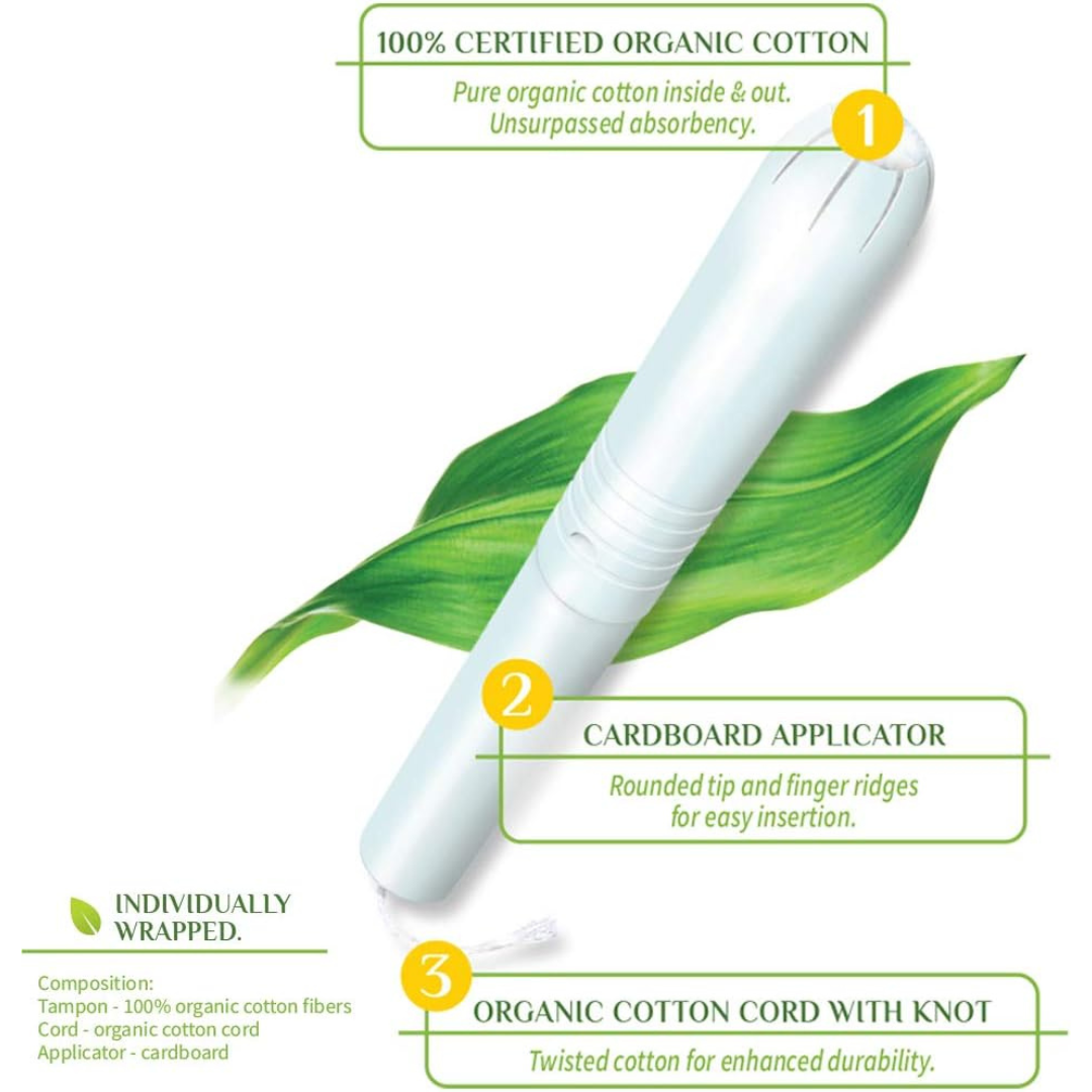 Organyc 100% Organic Cotton Compact Organic-Based Applicator Tampon, Regular, 16 Count