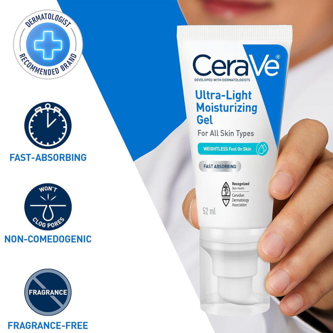 CeraVe Ultra-Light Moisturizing Gel, Lightweight Face Moisturizer with Ceramides, 52 Ml