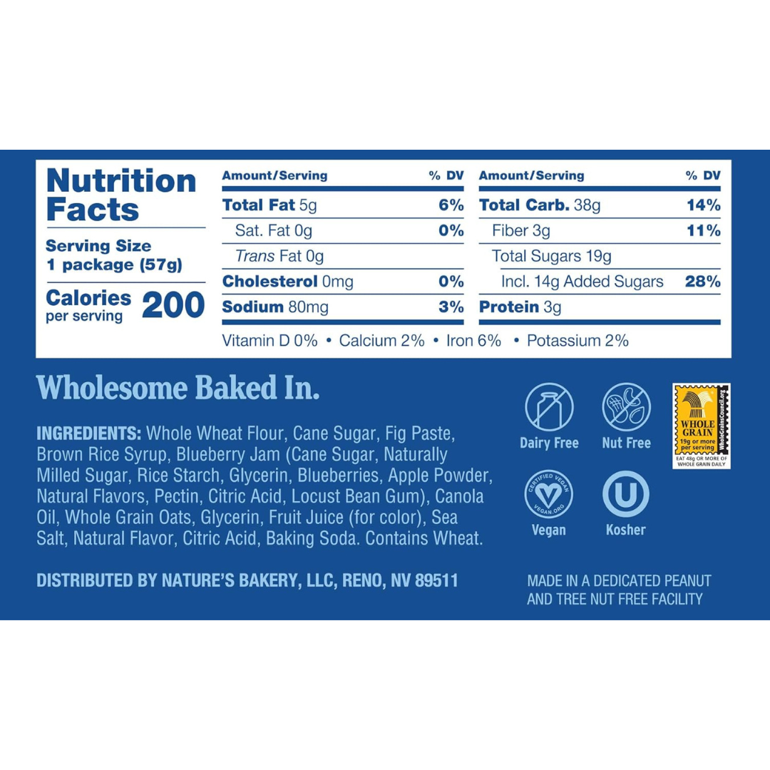 Nature's Bakery Whole Wheat Fig Bar, Blueberry, Vegan + Non-GMO, 12 Count Box