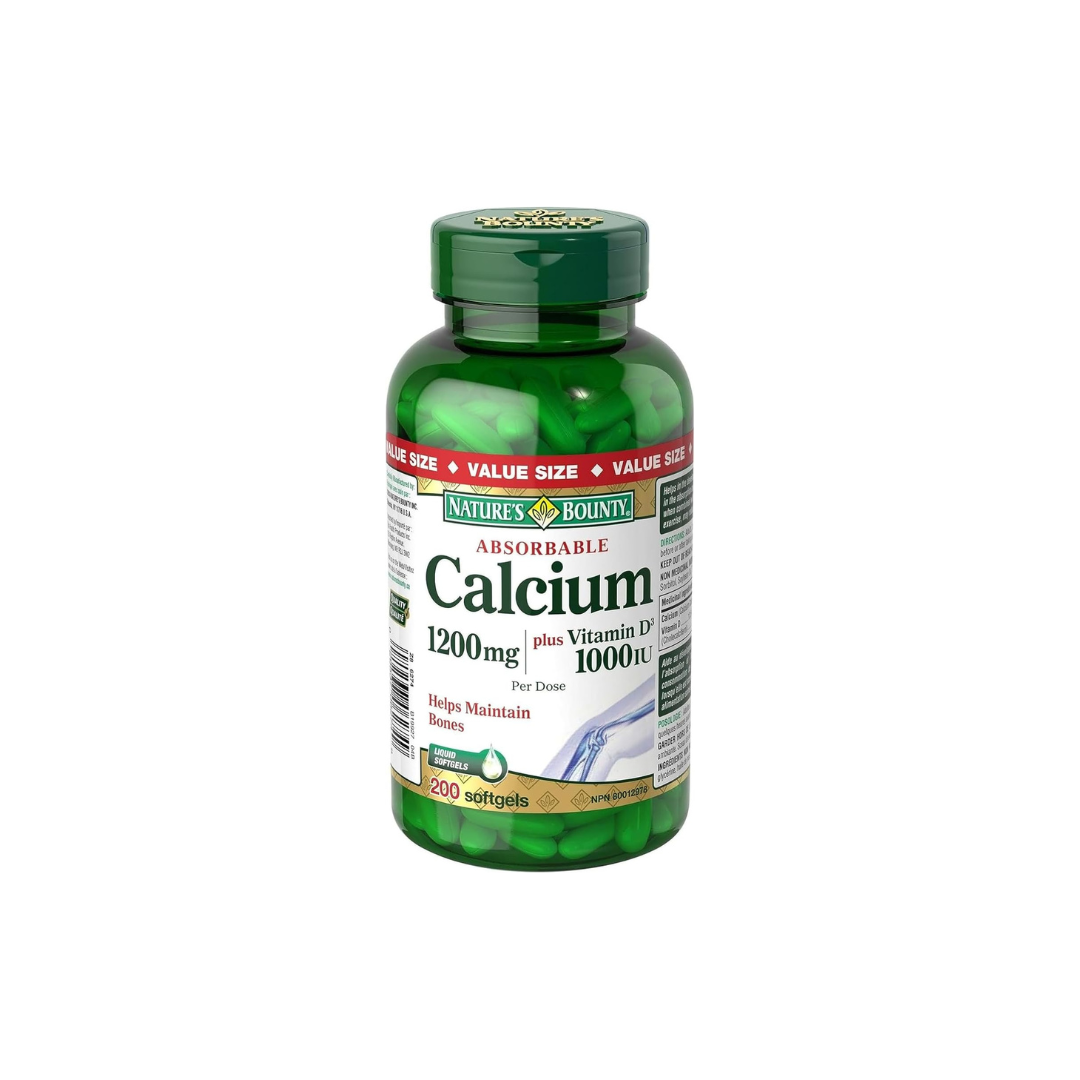 Nature's Bounty Calcium Pills plus Vitamin D3 Supplement, 1200mg, 200 Softgels