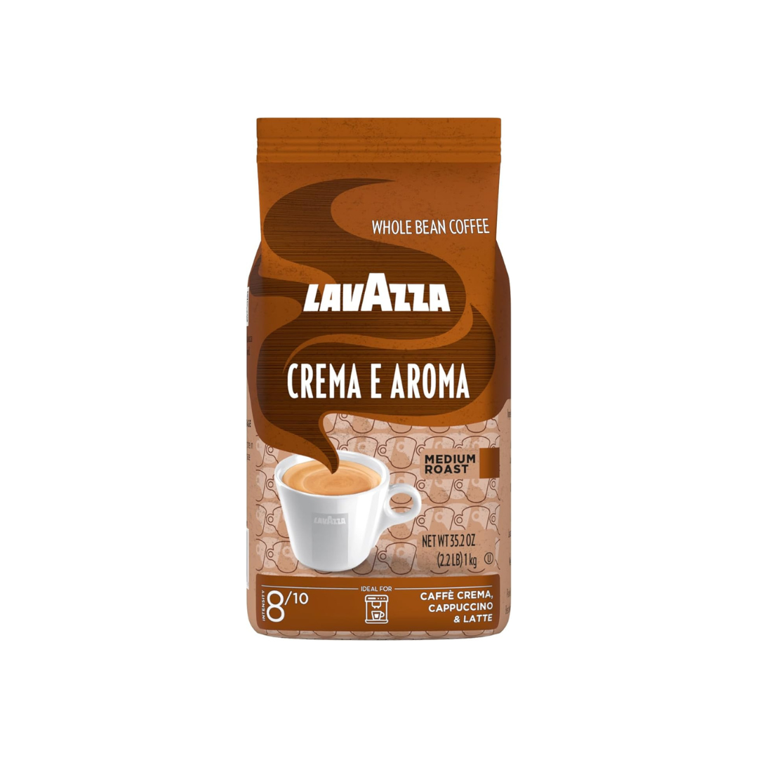 Lavazza Crema E Aroma Whole Bean Coffee Blend, Medium Roast, 1 kg Bag , Balanced medium roast with an intense, earthy flavor and long lasting crema, Non-GMO