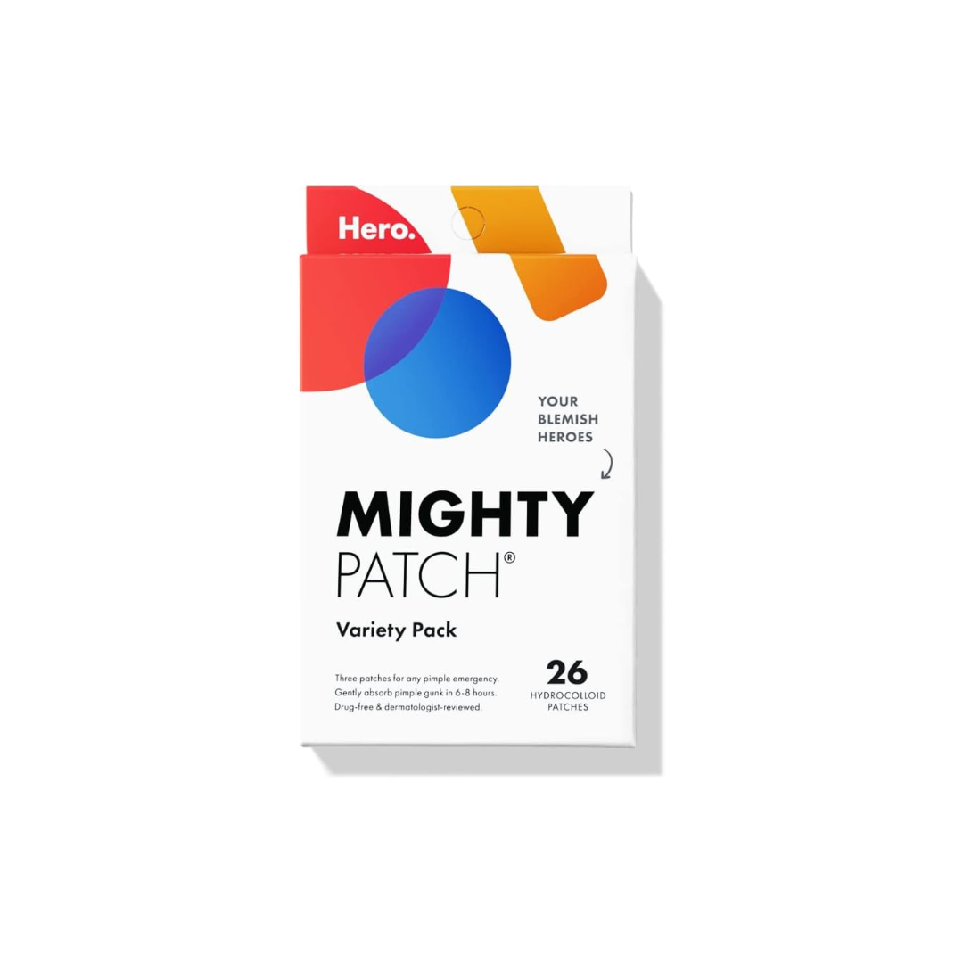 Mighty Patch Variety Pack Best-Selling Hydrocolloid Acne Pimple Patch Spot Treatment (26 count) for Body and Larger Breakouts on Cheek Forehead Chin