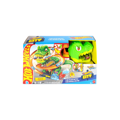 Hot Wheels Toy Car Track Set, City T-Rex Blaze Battle Playset
