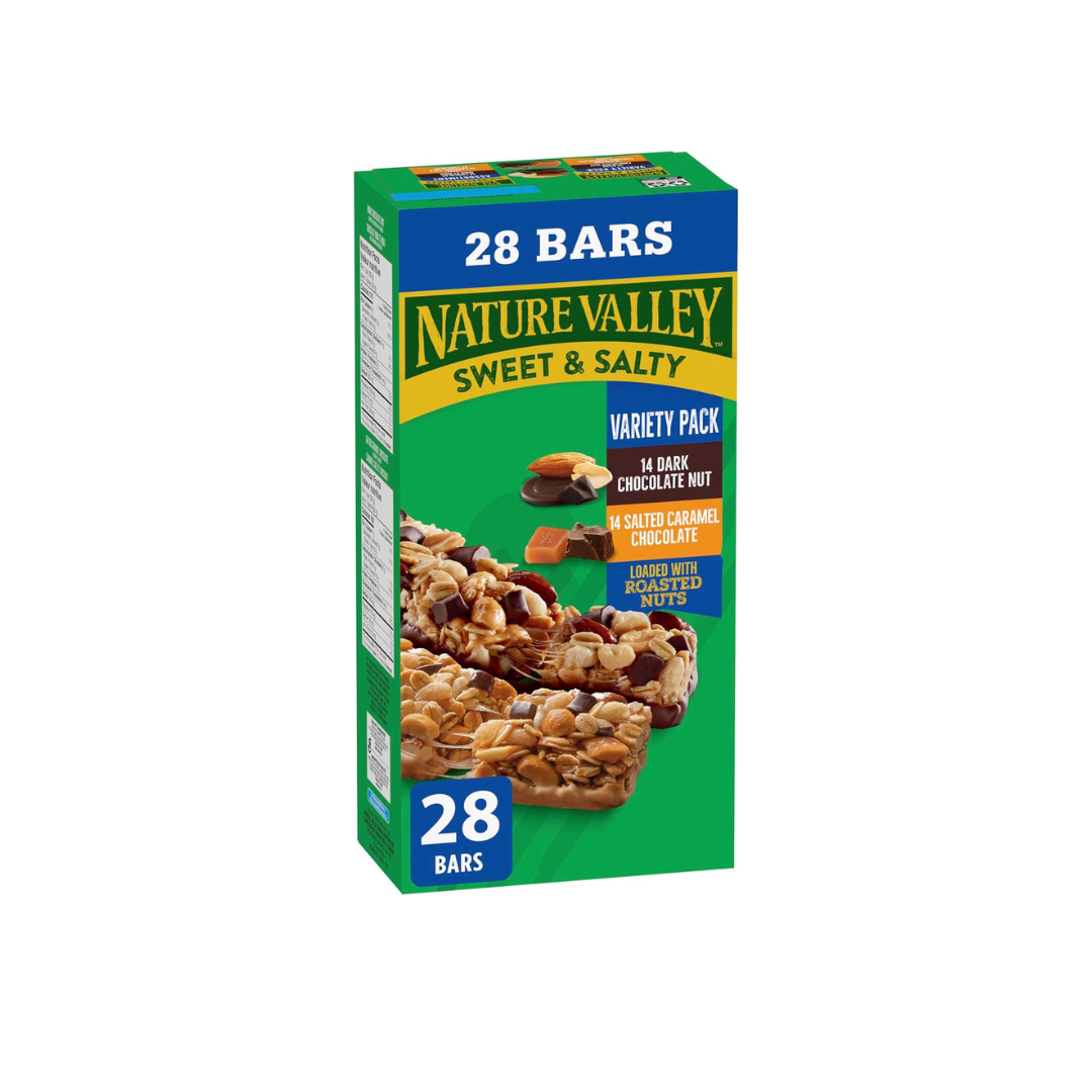 NATURE VALLEY - VALUE PACK - Dark Chocolate Nut and Salted Caramel Chocolate Chewy Nut Sweet and Salty Granola Bars Variety Pack, Pack of 28 Bars