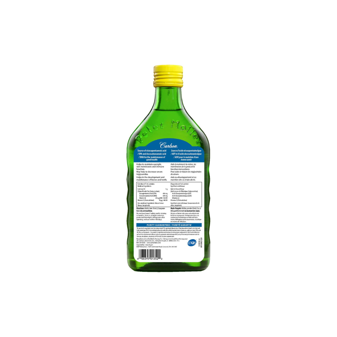 Carlson - Cod Liver Oil, 1100 mg Omega-3s + A & D3, Lemon, 500 mL
