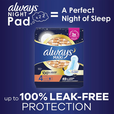 Always, Maxi Pads For Women, Size 4, Overnight Absorbency With Wings, 48 Count