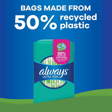 Always, Ultra Thin Pads For Women, Size 2, Long Super Absorbency With Wings, 58 Count