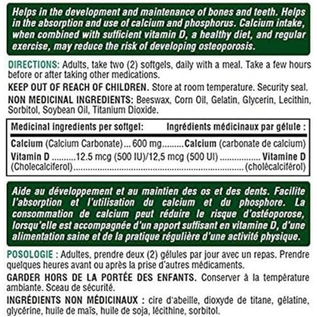 Nature's Bounty Calcium Pills plus Vitamin D3 Supplement, 1200mg, 200 Softgels