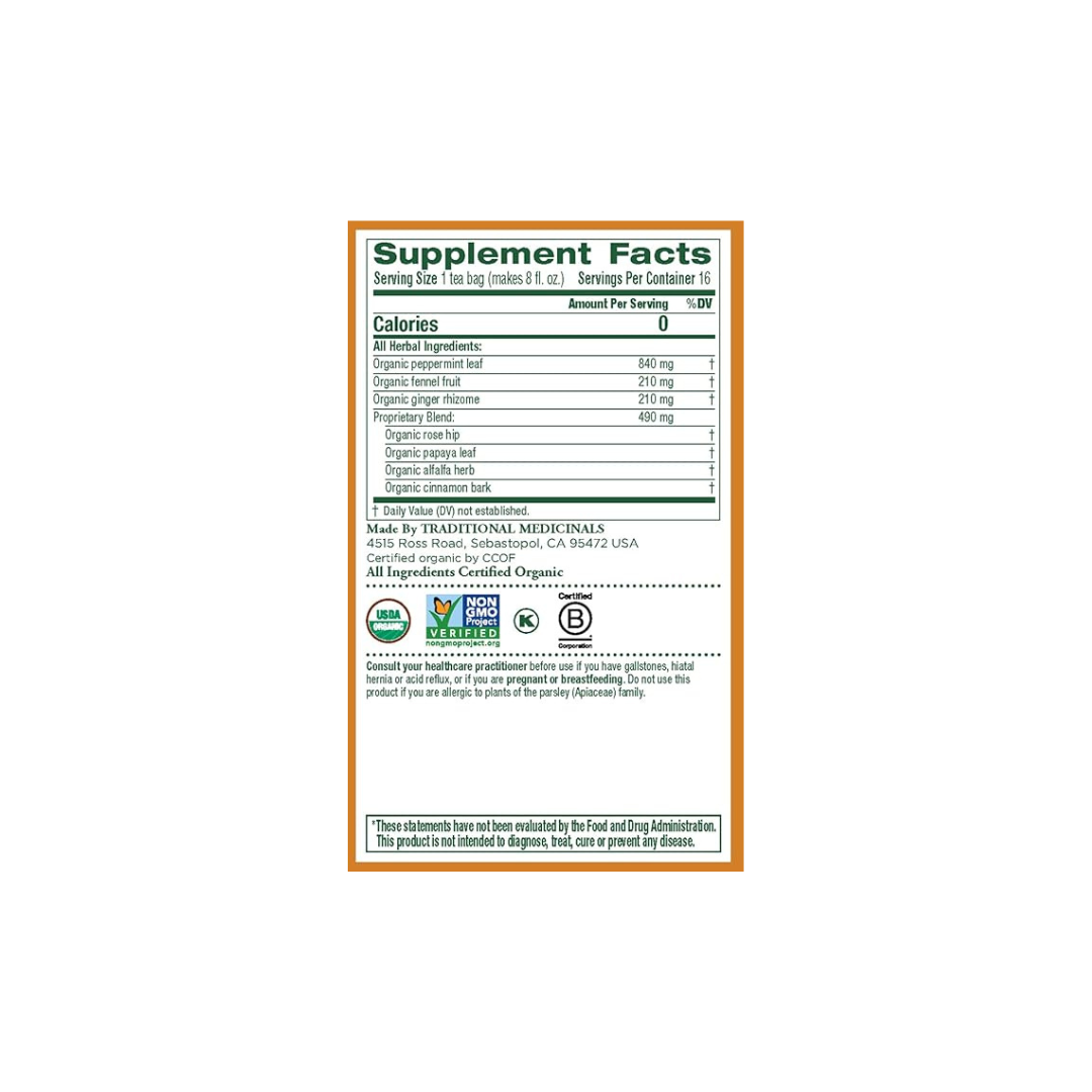 Traditional Medicinals - Organic Belly Comfort Peppermint Herbal Tea (Pack of 1) 16 Tea Bags Total