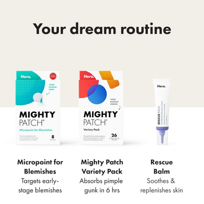 Mighty Patch Variety Pack Best-Selling Hydrocolloid Acne Pimple Patch Spot Treatment (26 count) for Body and Larger Breakouts on Cheek Forehead Chin