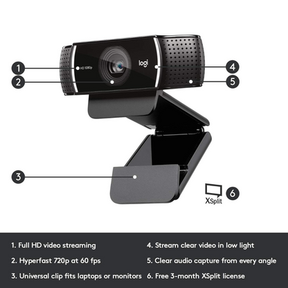Logitech C922x Pro Stream Webcam 1080p