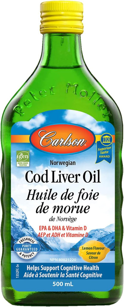 Carlson - Cod Liver Oil, 1100 mg Omega-3s + A & D3 Lemon, 500 mL