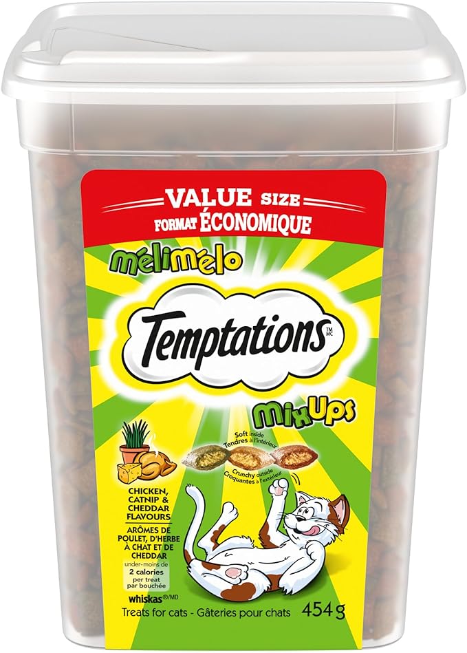 TEMPTATIONS Mix-Ups Adult Cat Treats, Catnip (Chicken, Catnip & Cheddar Flavour), 454g Tub