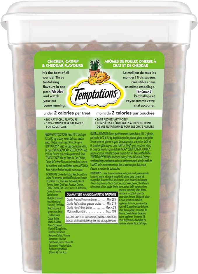 TEMPTATIONS Mix-Ups Adult Cat Treats, Catnip (Chicken, Catnip & Cheddar Flavour), 454g Tub