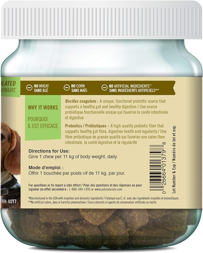 Pet Naturals, Daily Probiotic for Dogs, Digestive Health Supplement, Natural Duck Flavor, 90 Bite-Sized Chews, Brown Chew