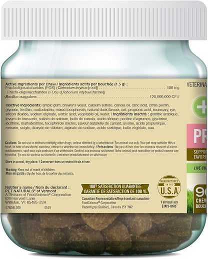 Pet Naturals, Daily Probiotic for Dogs, Digestive Health Supplement, Natural Duck Flavor, 90 Bite-Sized Chews, Brown Chew