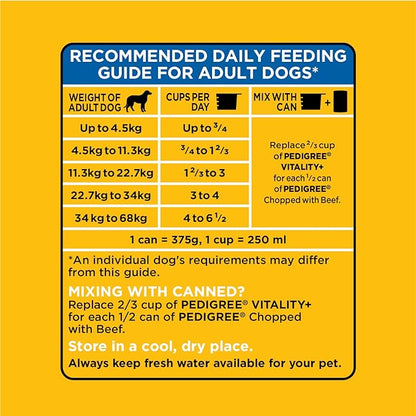 PEDIGREE VITALITY+ Adult Dry Dog Food, Hearty Beef and Vegetable Flavour, 20kg (Pack of 1)