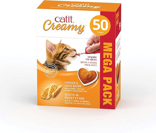 Catit Creamy Chicken & Liver Lickable Cat Treat - 50 Tubes - Mega Pack