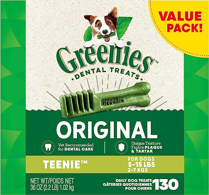 GREENIES Adult Dog Treats Original TEENIE Natural Dental Care, (130 Treats) 36oz. Pack